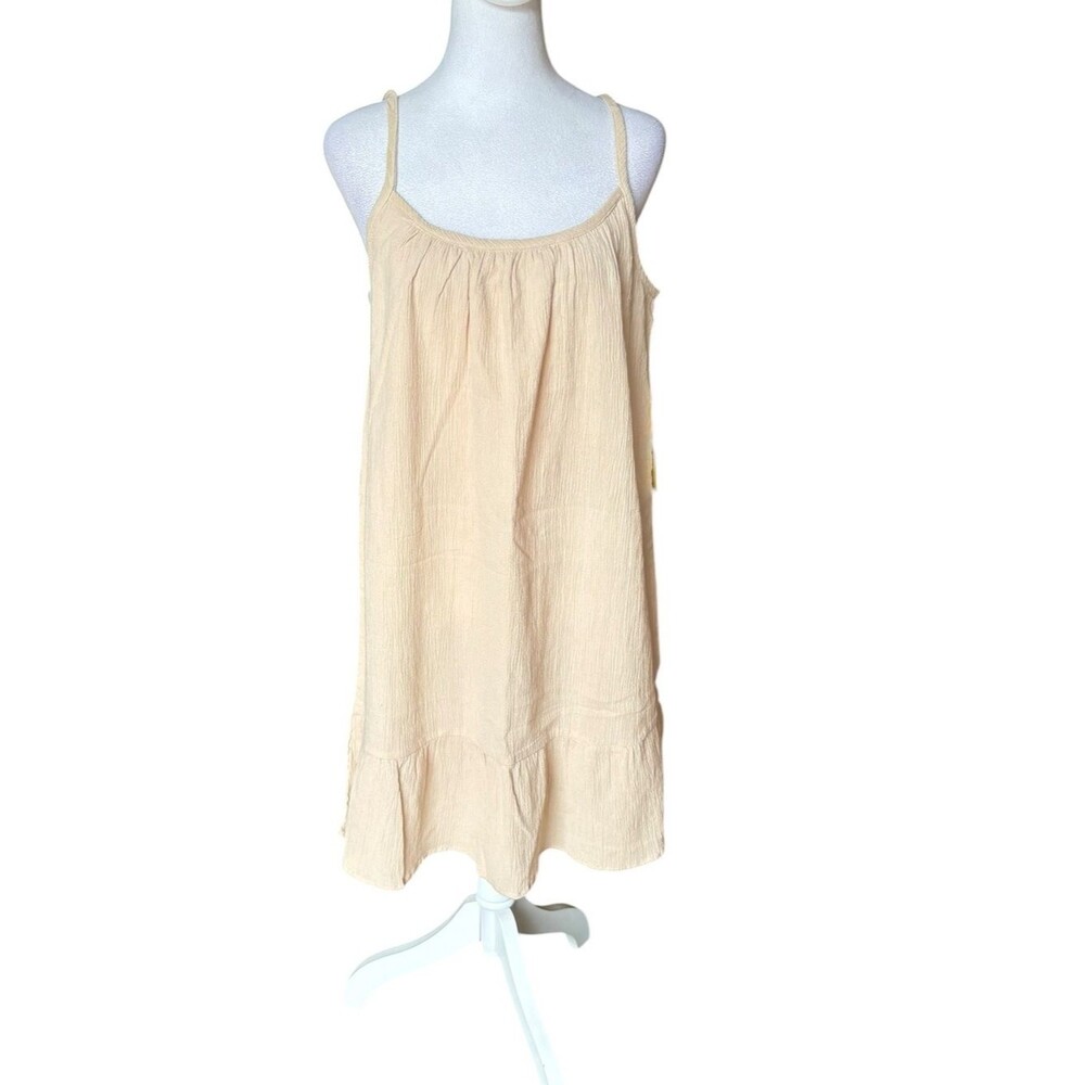 Loungees Cotton Gauzy Mini Tank Dress Beige Womens Size Medium NEW